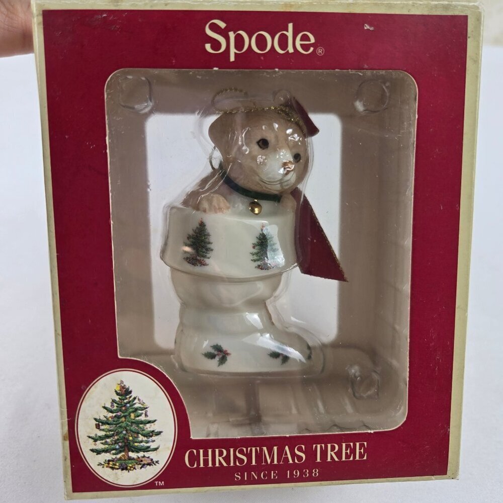 Spode Christmas Tree Puppy in Stocking Ornament Porcelain Gifts Decor NWT